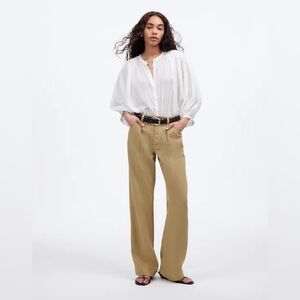 Madewell Pleated Low-Slung Baggy Jean in Garment Dye: True Khaki size 27 hemmed